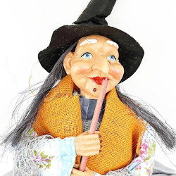 Sorcière d'Alsace debout avec robe à franges bleues 85 cm