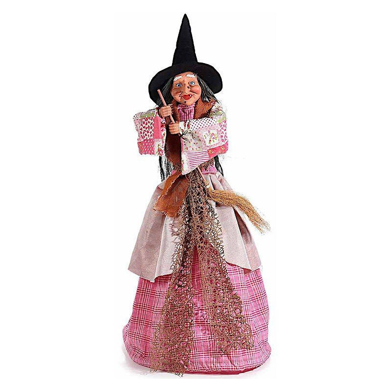 Stehende Elsässer Hexe mit rosa Fransenkleid 85 cm