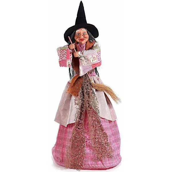 Stehende Elsässer Hexe mit rosa Fransenkleid 85 cm