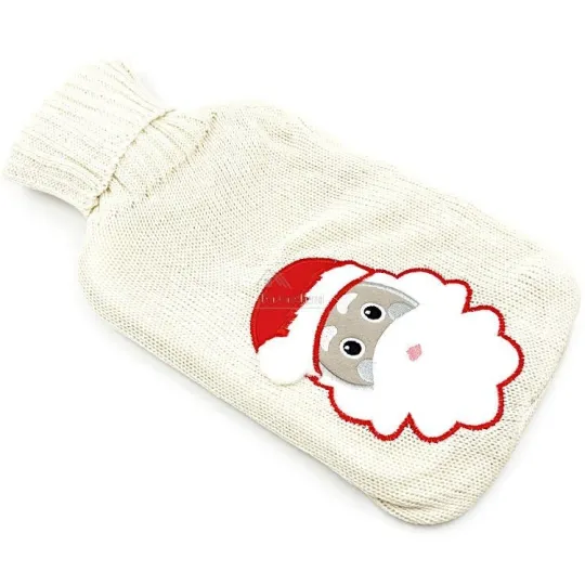 Bouillotte à eau tricot écrus brodé décor Père Noël