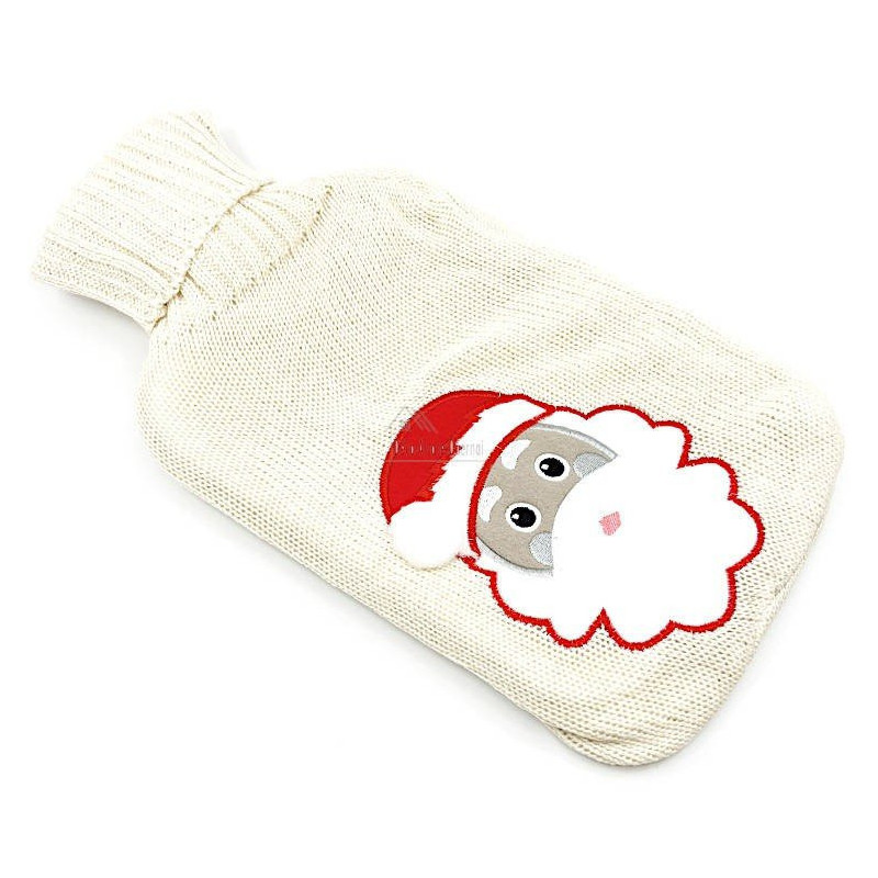 Bouillotte à eau tricot écrus brodé décor Père Noël