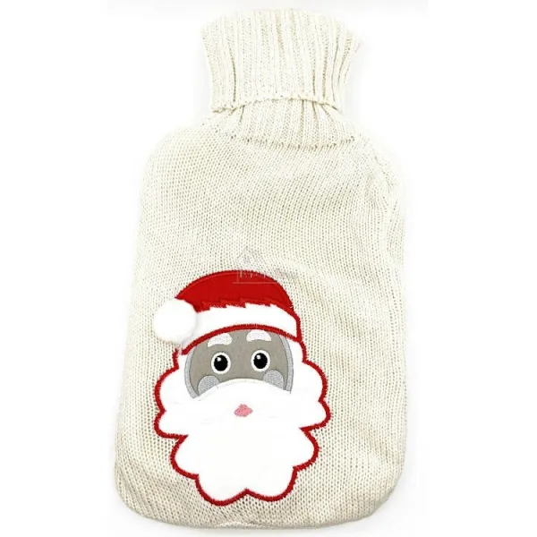 Bouillotte à eau tricot écrus brodé décor Père Noël