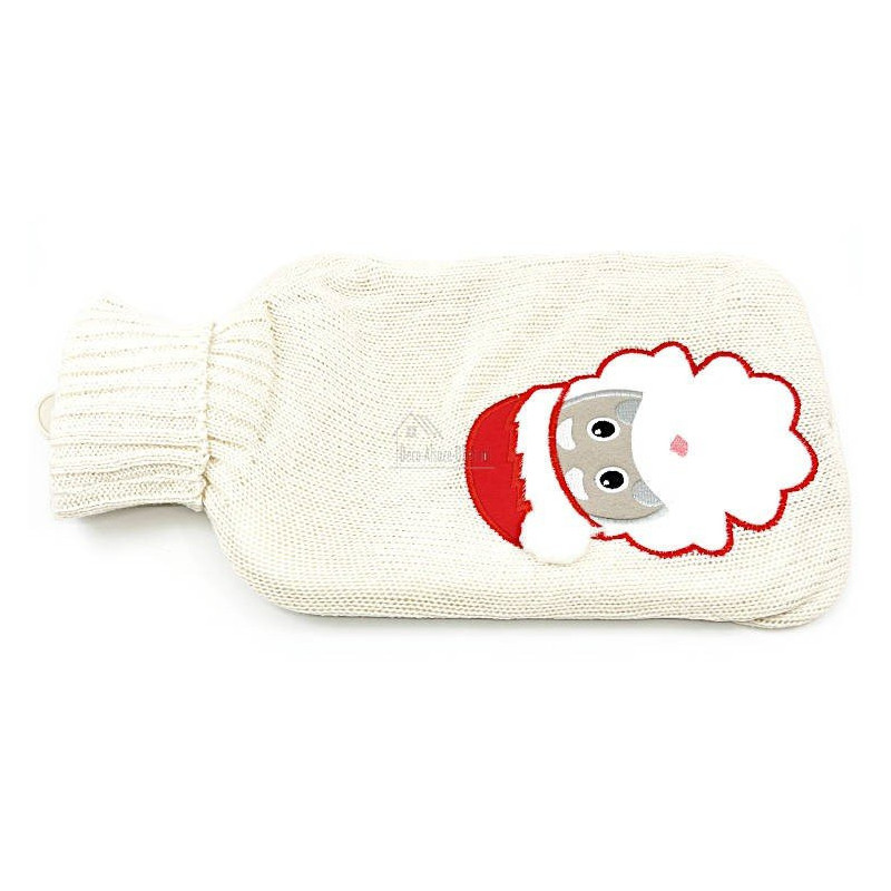 Bouillotte à eau tricot écrus brodé décor Père Noël