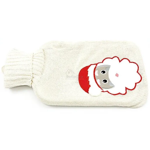 Bouillotte à eau tricot écrus brodé décor Père Noël