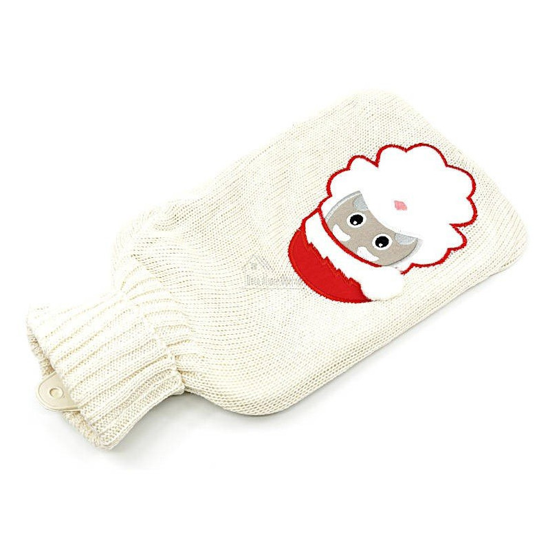 Bouillotte à eau tricot écrus brodé décor Père Noël