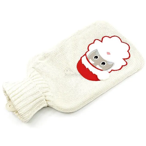 Bouillotte à eau tricot écrus brodé décor Père Noël