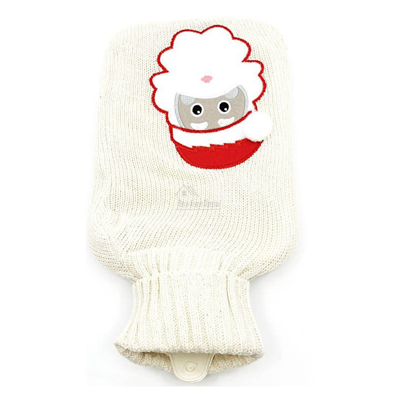 Bouillotte à eau tricot écrus brodé décor Père Noël