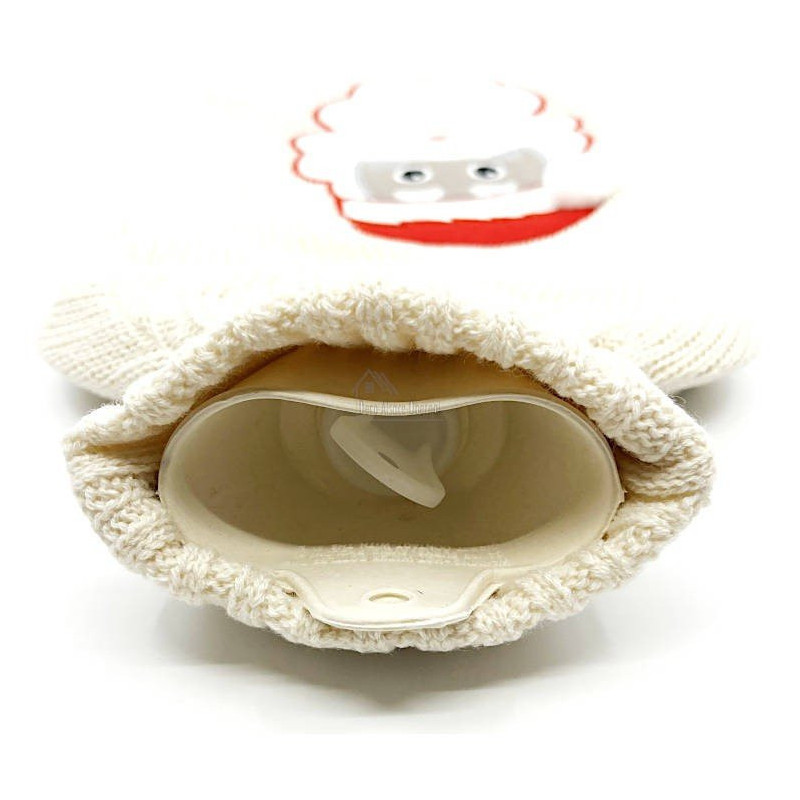 Bouillotte à eau tricot écrus brodé décor Père Noël