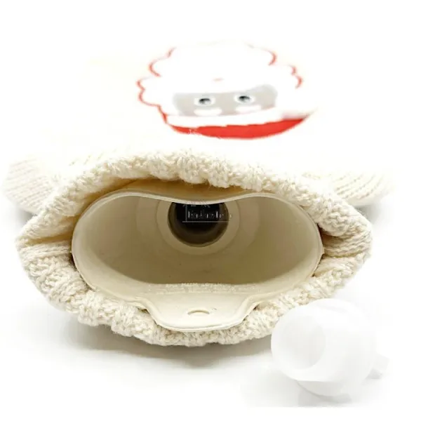 Bouillotte à eau tricot écrus brodé décor Père Noël