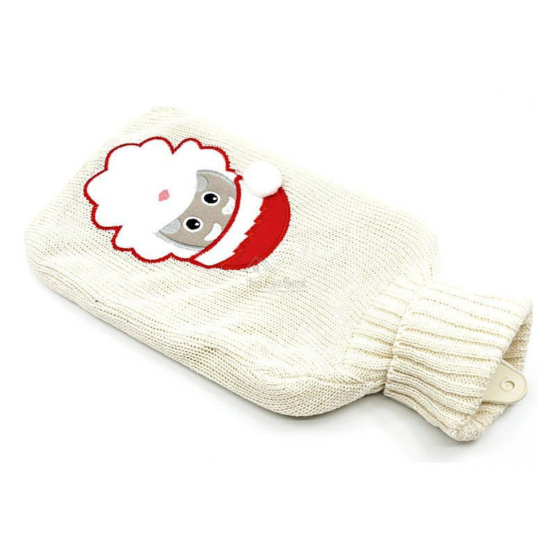 Bouillotte à eau tricot écrus brodé décor Père Noël