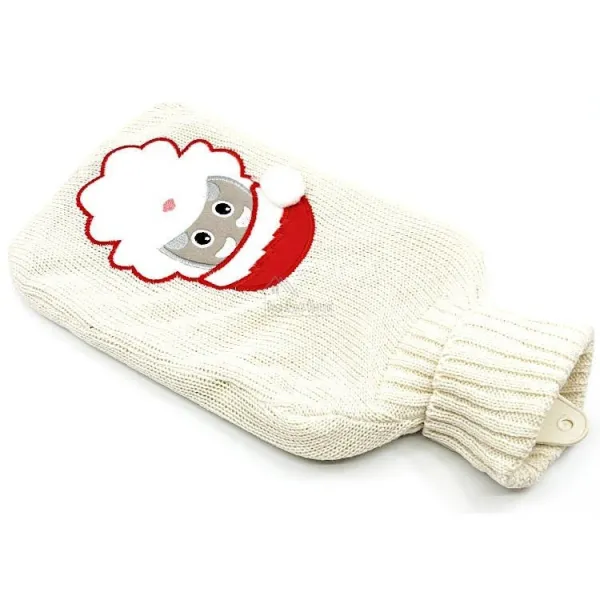 Bouillotte à eau tricot écrus brodé décor Père Noël