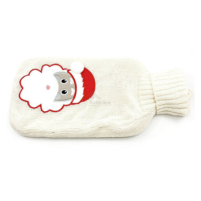 Bouillotte à eau tricot écrus brodé décor Père Noël