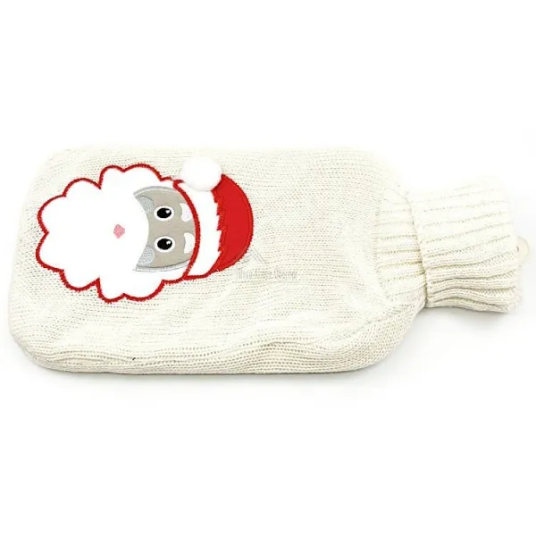 Bouillotte à eau tricot écrus brodé décor Père Noël
