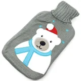 Bouillotte à eau tricot gris brodé décor Ours