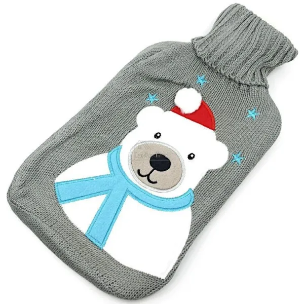 Bouillotte à eau tricot gris brodé décor Ours