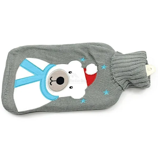 Bouillotte à eau tricot gris brodé décor Ours