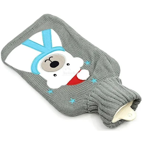 Bouillotte à eau tricot gris brodé décor Ours