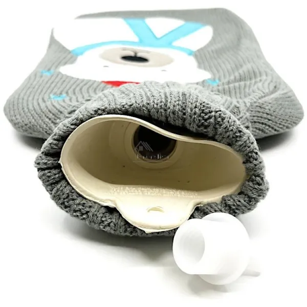 Bouillotte à eau tricot gris brodé décor Ours