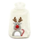 Wasserwärmflasche Ecru gestrickt bestickt Rentierdekor