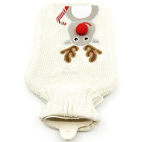 Bouillotte à eau tricot écru brodé décor Renne