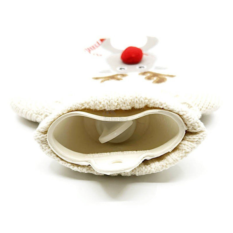 Bouillotte à eau tricot écru brodé décor Renne