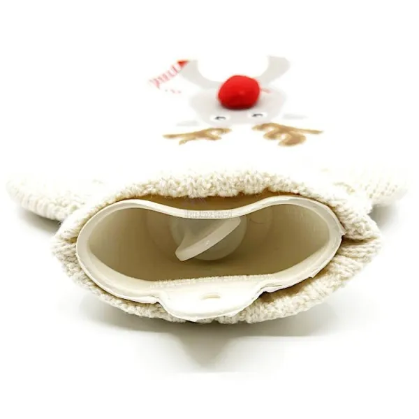 Bouillotte à eau tricot écru brodé décor Renne