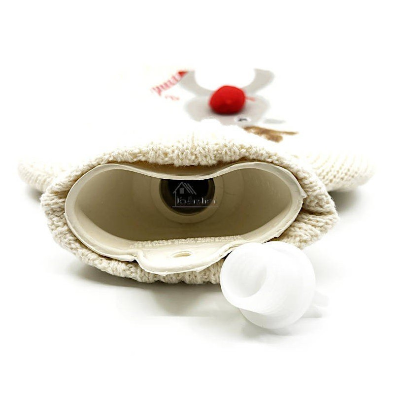 Bouillotte à eau tricot écru brodé décor Renne