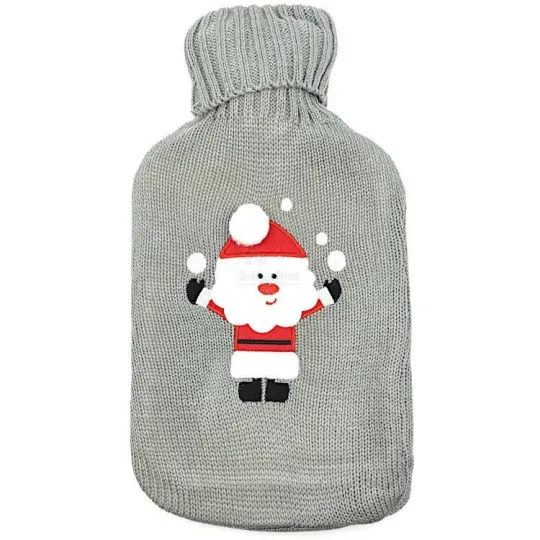 Grey knitted water bottle with embroidered Father Christmas decoration