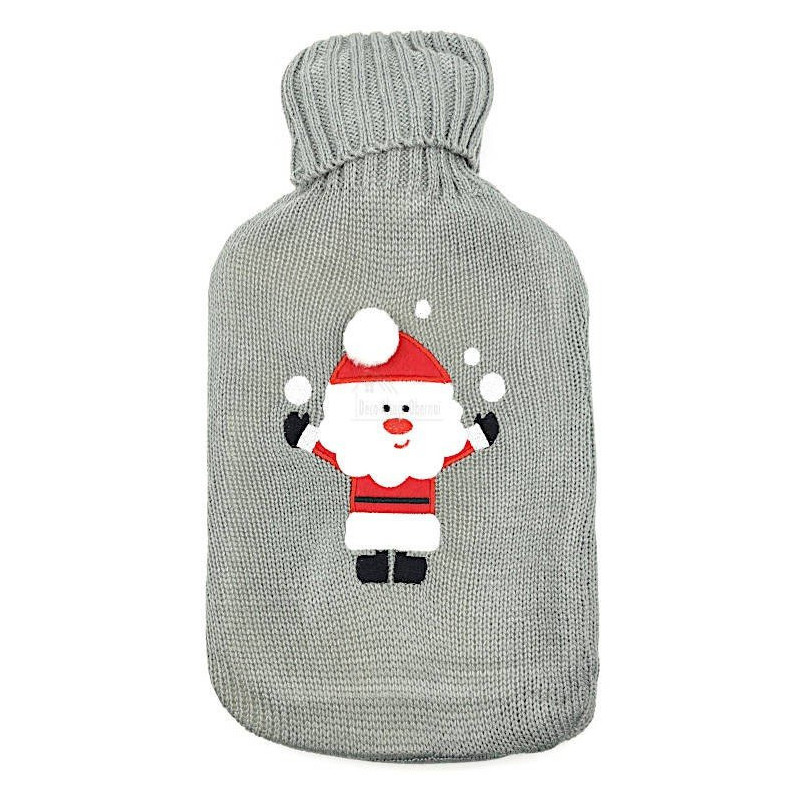 Bouillotte à eau tricot gris brodé décor Père Noël