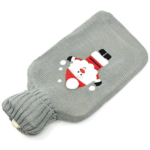 Bouillotte à eau tricot gris brodé décor Père Noël