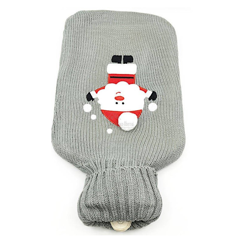 Bouillotte à eau tricot gris brodé décor Père Noël