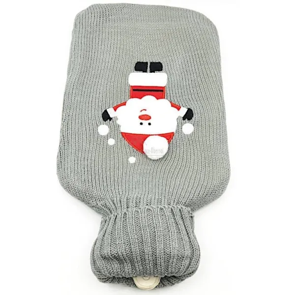 Bouillotte à eau tricot gris brodé décor Père Noël