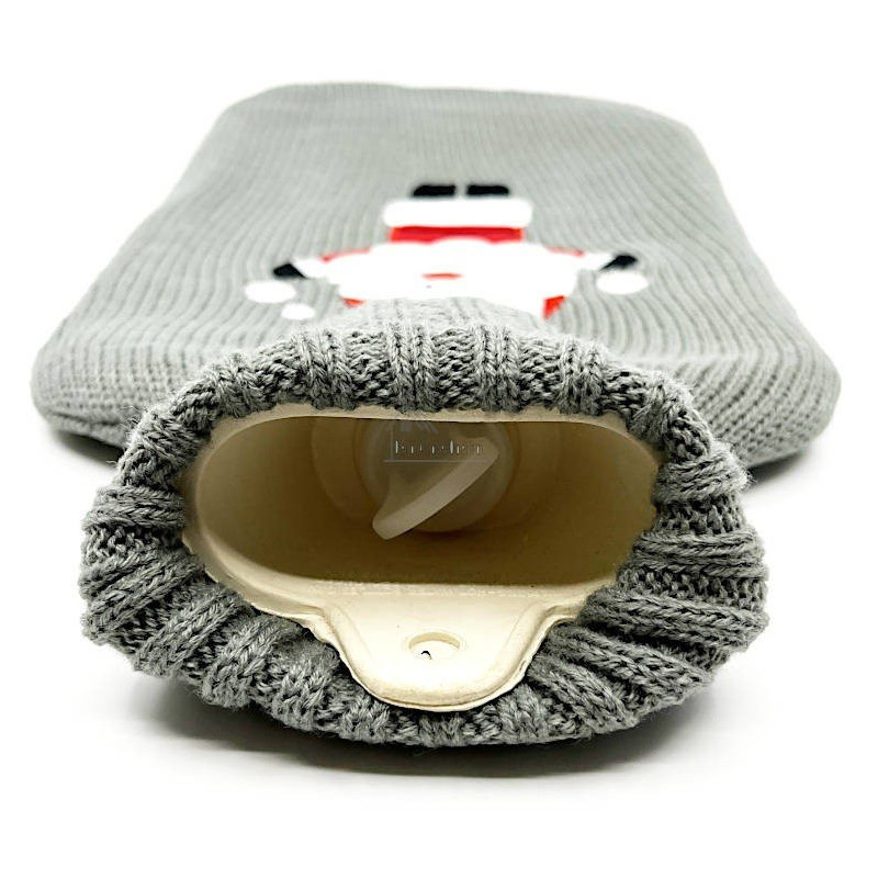 Bouillotte à eau tricot gris brodé décor Père Noël
