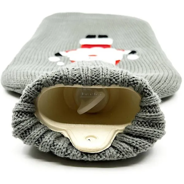 Bouillotte à eau tricot gris brodé décor Père Noël