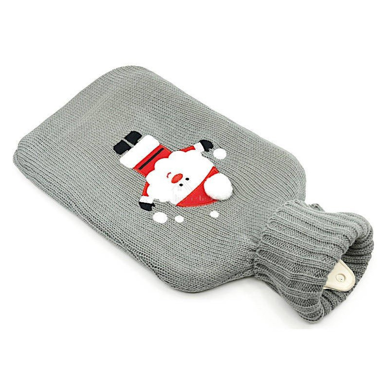 Bouillotte à eau tricot gris brodé décor Père Noël