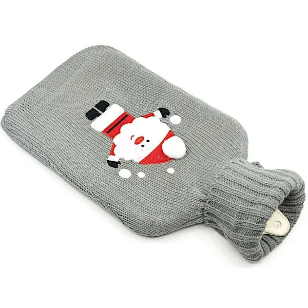 Bouillotte à eau tricot gris brodé décor Père Noël