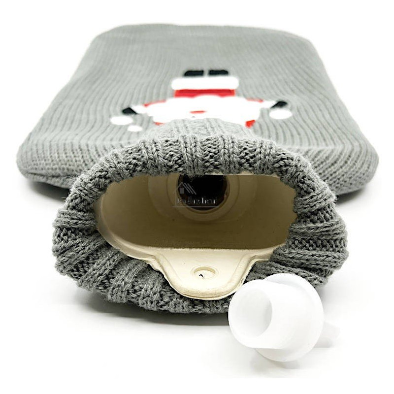 Bouillotte à eau tricot gris brodé décor Père Noël