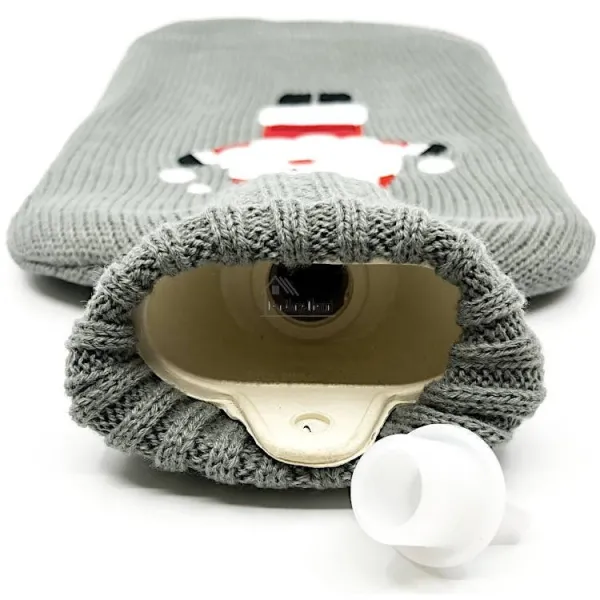 Bouillotte à eau tricot gris brodé décor Père Noël