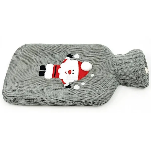 Grey knitted water bottle with embroidered Father Christmas decoration