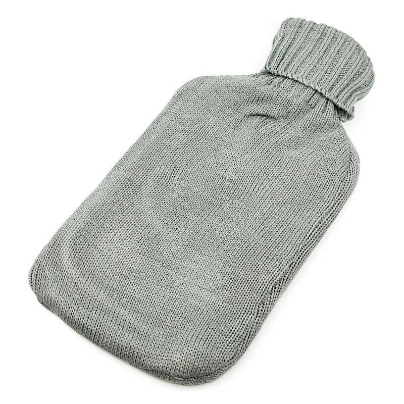 Bouillotte à eau tricot gris brodé décor Père Noël