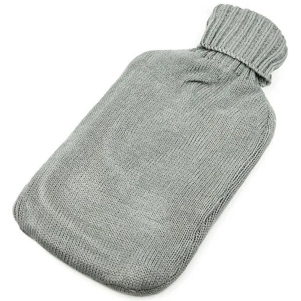 Bouillotte à eau tricot gris brodé décor Père Noël