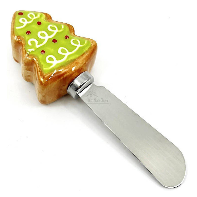 Buttermesser Stahl und Griff aus Keramik mit Tannenholzdekor