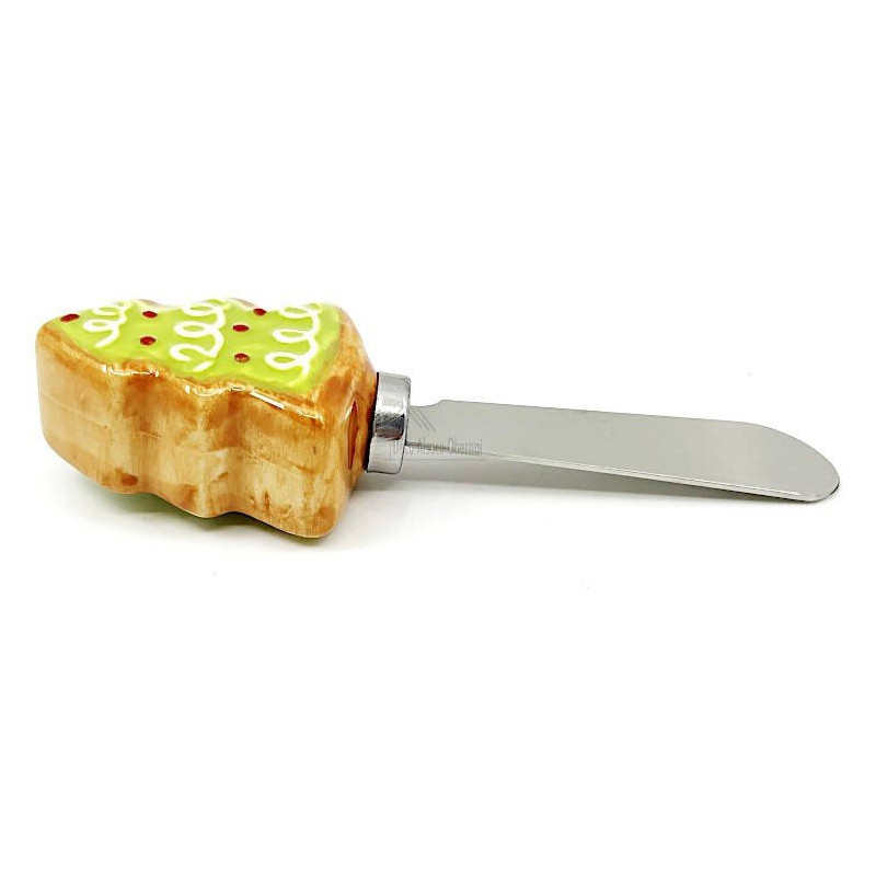 Buttermesser Stahl und Griff aus Keramik mit Tannenholzdekor