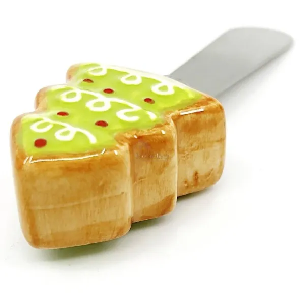 Buttermesser Stahl und Griff aus Keramik mit Tannenholzdekor