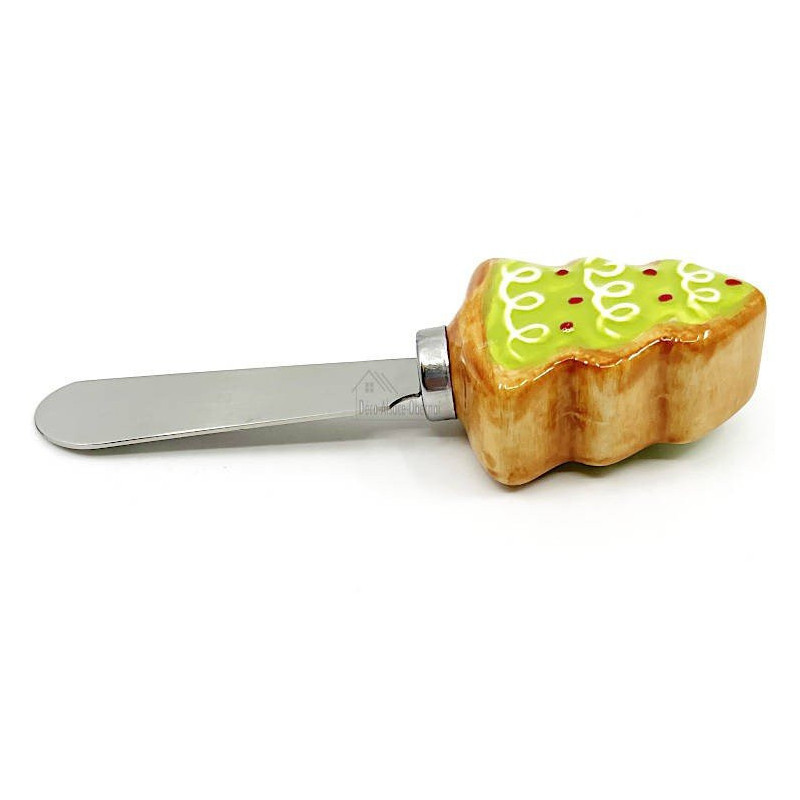 Buttermesser Stahl und Griff aus Keramik mit Tannenholzdekor