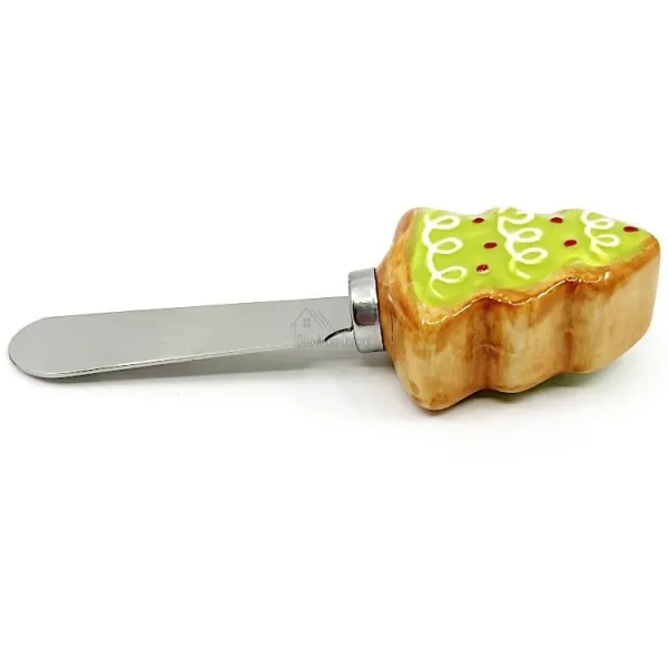 Buttermesser Stahl und Griff aus Keramik mit Tannenholzdekor