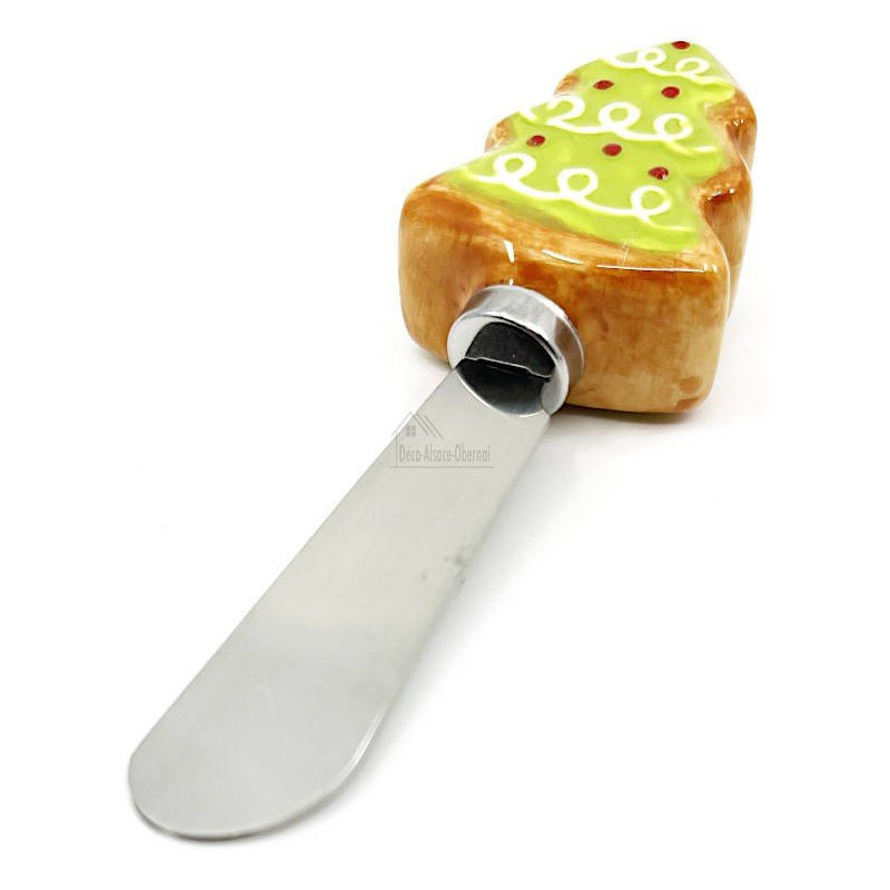 Buttermesser Stahl und Griff aus Keramik mit Tannenholzdekor