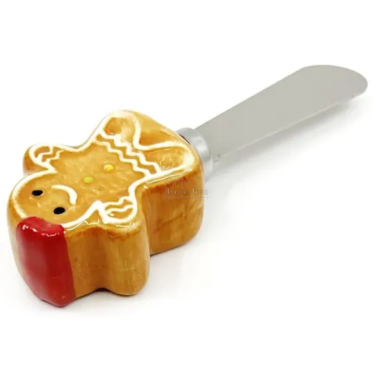 Stainless Steel Butter Knife with Gingerbread Design Ceramic Handle