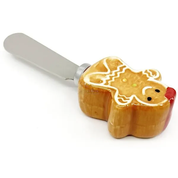 Stainless Steel Butter Knife with Gingerbread Design Ceramic Handle
