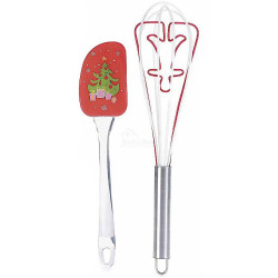 Set aus Pfannenwender und Schneebesen aus rotem Silikon mit Lebkuchendekor